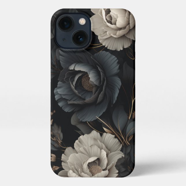 Coque iPhone Fleurs noires et blanches (Verso)