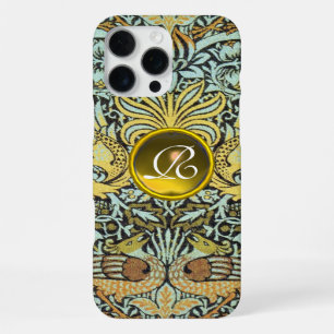 COQUE iPhone 16 PRO MAX FLEURS, PAONS ET DRAGONS MONOGRAMME GEMME JAUNE