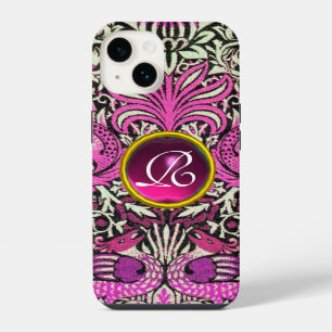 COQUE POUR iPhone 14 FLEURS, PAONS ET DRAGONS PIERRE GEMME MONOGRAMME
