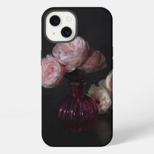 Etui iPhone 13 Fleurs Pivoines Rose Clair dans un Vase