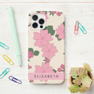 Coque iPhone 12 Pro Fleurs Roses, Motif De Fleurs, Votre Nom