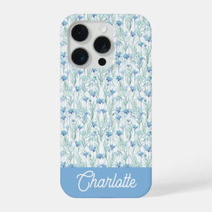 Fleurs sauvages aquarelle bleue nom personnalisé