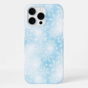 Coque iPhone 16 Pro Max Flocons de neige et lumières sur fond bleu