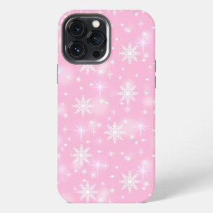 Etui iPhone 13 Pro Max Flocons de neige Fêtes Hiver Rose