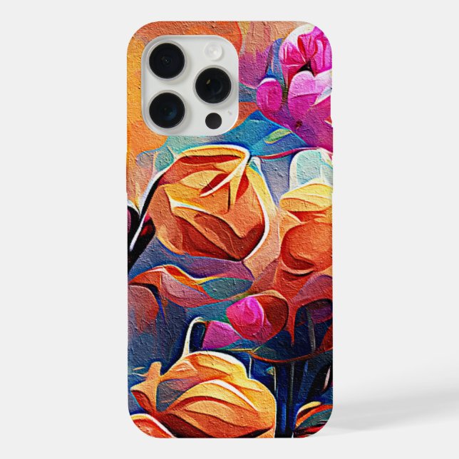Coque iPhone Floral Abstract Art Orange Red Blue Flowers (Verso)