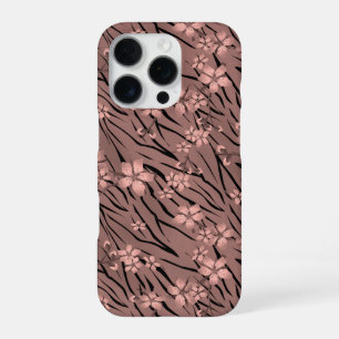 Coque iPhone 16 Pro Floral, brun, motif tigre