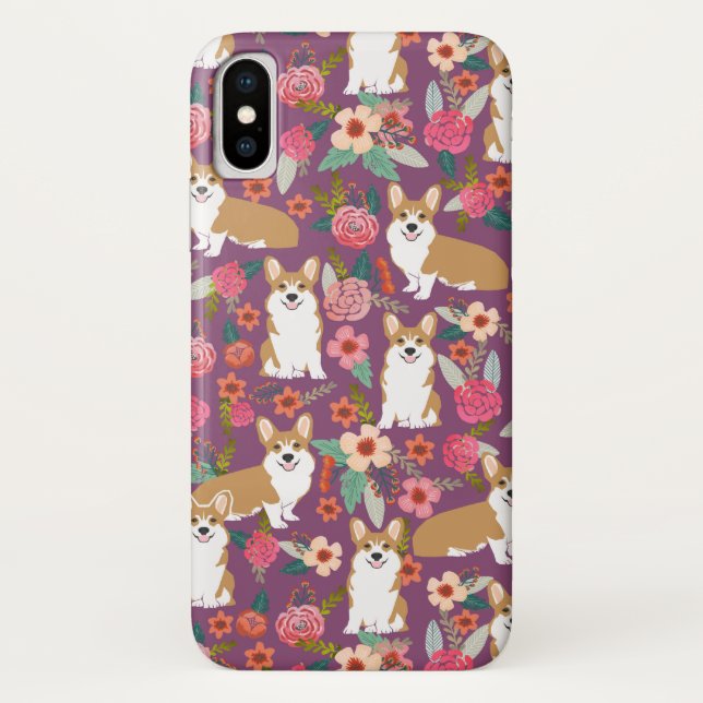 Coque iphone floral de corgi - pourpre (Dos)