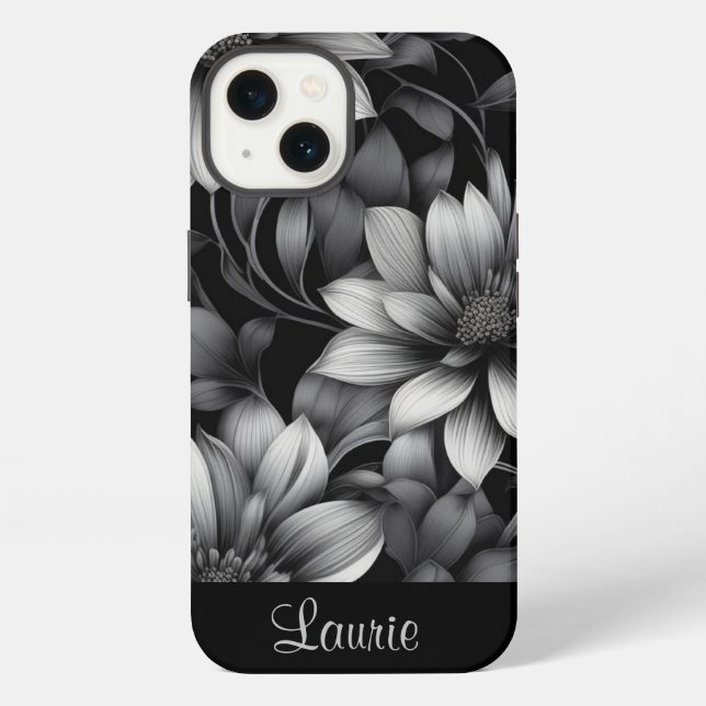 Coque iPhone Floral noir et blanc (Verso)