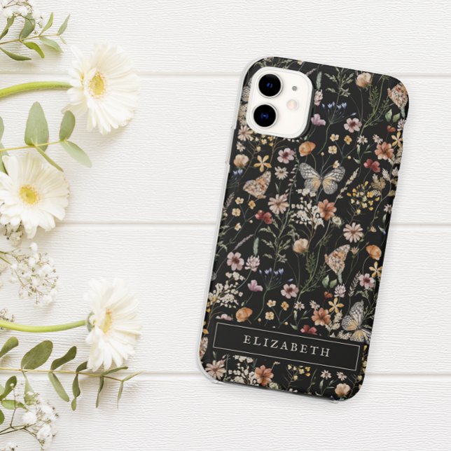 Coque iphone Floral noir Monogramme (Créateur téléchargé)