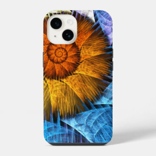 Coque Pour iPhone 14 Floral Orange Bleu Jaune Art Abstrait