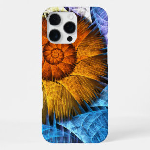 Coque iPhone 16 Pro Max Floral Orange Bleu Jaune Art Abstrait