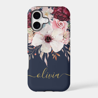 Coque iphone floral rose-bordeaux doré
