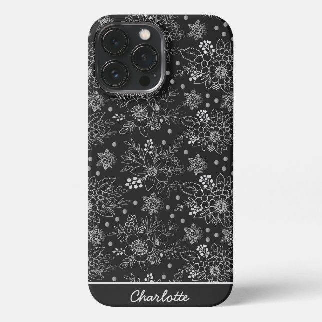 Coque iPhone Floral sans couture motif blanc nom personnalisé (Verso)