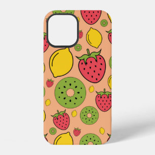 Coque iPhone 12 Fond d'écran fruits fraise, citron et kiwi