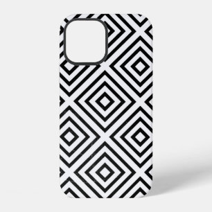 Coque iPhone 12 Fond d'écran numérique à carreaux noir et blanc