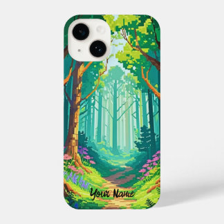 Coque Pour iPhone 14 Forêt magique Pixel Art Nom personnalisé