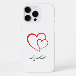 Coque iPhone 16 Pro Max forme de cœur rouge avec fond personnalisé