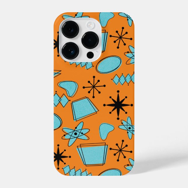 Coque iPhone Formes atomiques MCM Turquoise sur orange (Verso)