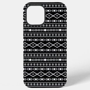 Coque iPhone 12 Pro Max Formes Aztec Motif gris noir