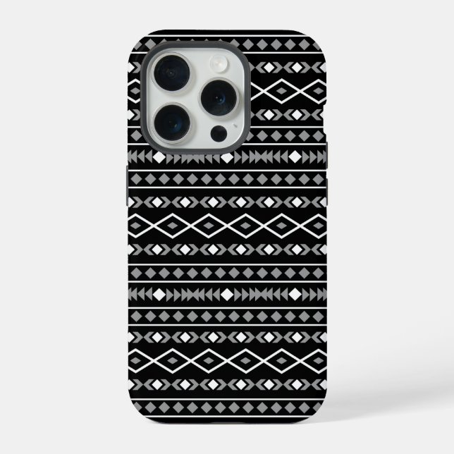 Coque iPhone Formes aztèques Motif blanc gris noir (Verso)