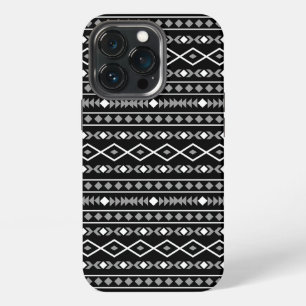 Etui iPhone 13 Pro Formes aztèques Motif blanc gris noir