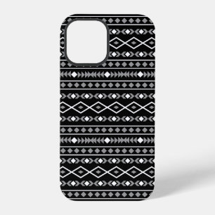 Coque iPhone 12 Pro Formes aztèques Motif blanc gris noir