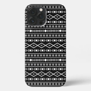 Etui iPhone 13 Pro Max Formes aztèques Motif blanc gris noir