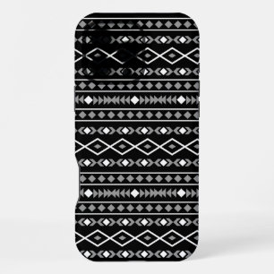 Coque iPhone 16 Pro Max Formes aztèques Motif blanc gris noir