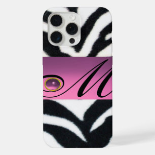 FOURRURE DE ZÈBRE NOIR BLANC MONOGRAMME GEMME LILA