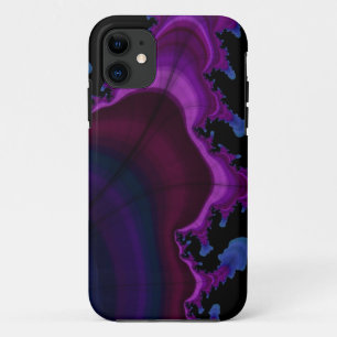 Coque iphone fractal de l'espace bleu et violet