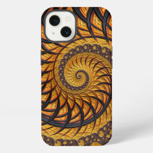 Etui iPhone 13 Fractale en spirale noire et or abstraite