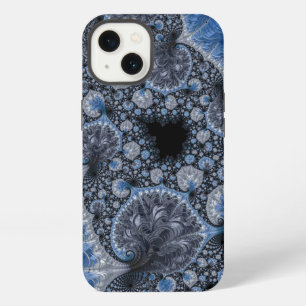 Etui iPhone 13 Fractale Intriquée Abstraite Bleue et Noire