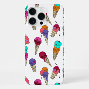 Coque iPhone 16 Pro Max Fun Melty Summer Goth Crâne Crème glace étrange bl