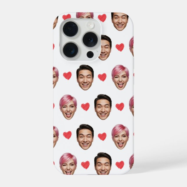 Coque iPhone Funny Custom Couple Faces Pattern Red Hearts (Verso)