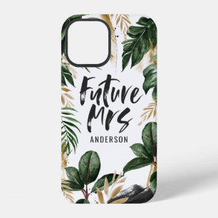 Coque iPhone 12 Future Mme feuille tropicale et typographie