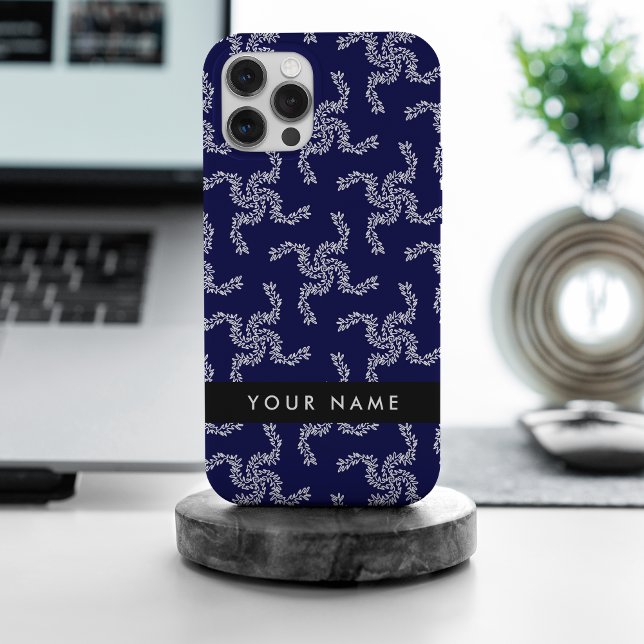 Coque iPhone Garland de Noël, Bleu, Votre nom, Personnaliser (Créateur téléchargé)