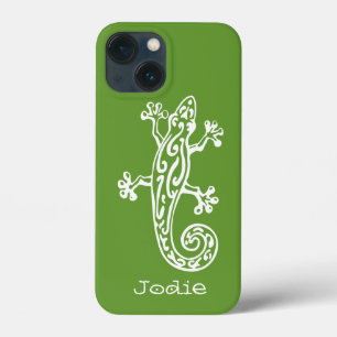 Coque iphone Gecko reptile blanc & vert nom
