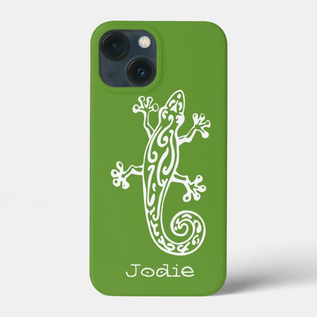 Coque iphone Gecko reptile blanc & vert nom (Verso)