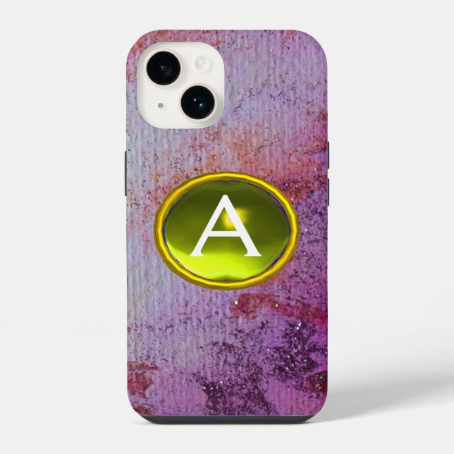 Coque iPhone GEM MONOGRAM ABSTRAIT jaune violet (Verso)