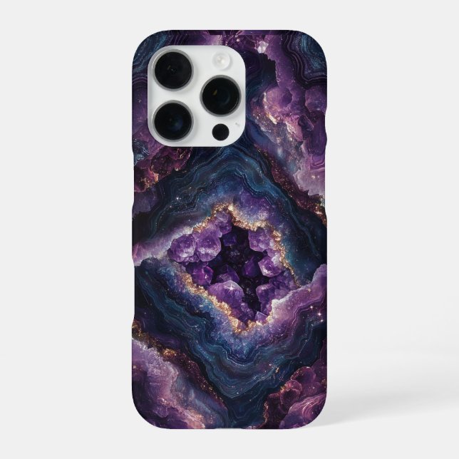 Coque iPhone Géode de cristal Améthyste Druzy Faux Pierre 3D (Verso)