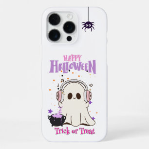 Coque iPhone 16 Pro Max Ghost mignon avec casque Halloween iPhone 16 Pro