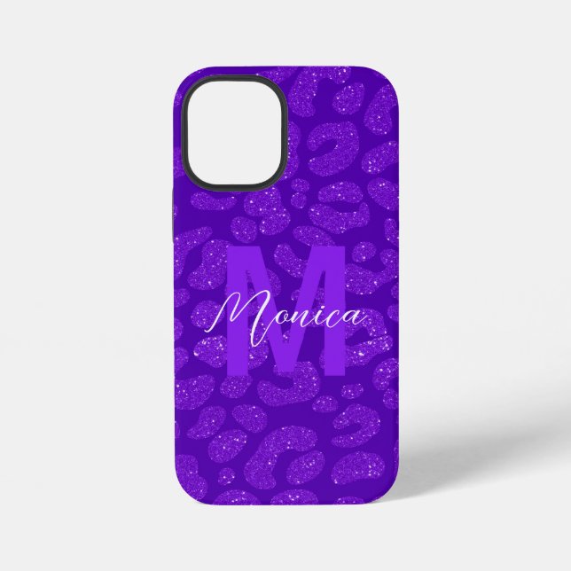 Coque iPhone Girly Purple Glitter Monogram Script Name (Verso)