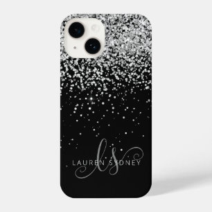 Coque Pour iPhone 14 Glam Black Silver Parties scintillant Nom du monog