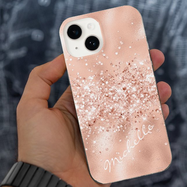 Coque iPhone Glam Coral Pink Foil Confetti (Créateur téléchargé)