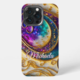 Etui iPhone 13 Pro Glam Modern Aqua & Purple Parties scintillant Mono