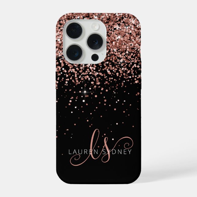 Coque iPhone Glam Rose Gold Parties scintillant Élégant Monogra (Verso)