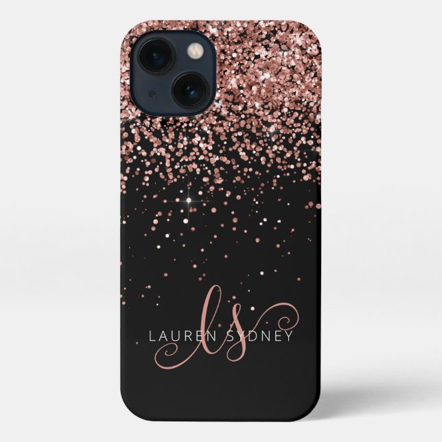 Coque iPhone Glam Rose Gold Parties scintillant Élégant Monogra (Verso)