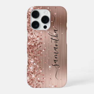 Coque iPhone 16 Pro Glittery Rose Gold Metallic Girly Signature
