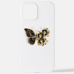 Coque iPhone 12 Pro Max Gold flower Butterfly with Black Orchid