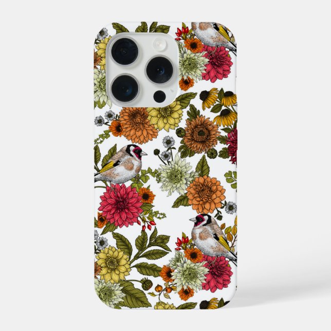 Coque iPhone Goldfinies et fleurs (Verso)